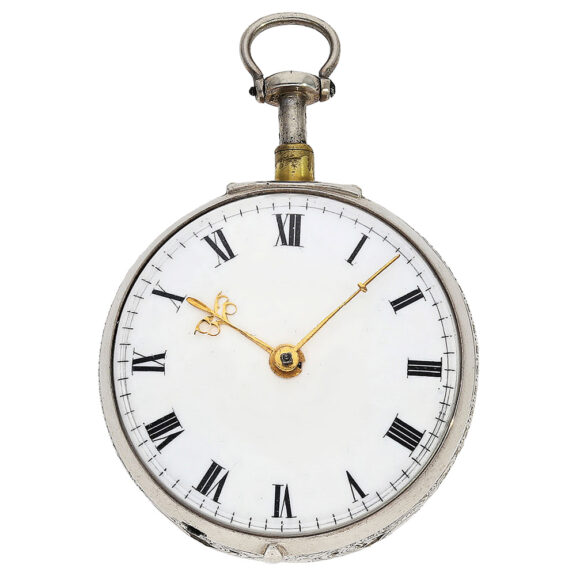 English verge pocket watch in crafted silver double-case Circa 1742 English verge pocket watch in crafted silver double-case Circa 1742