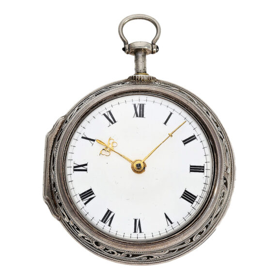 English verge pocket watch in crafted silver double-case Circa 1742 English verge pocket watch in crafted silver double-case Circa 1742