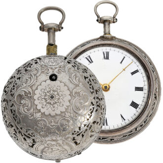 English verge pocket watch in crafted silver double cased Circa 1742 English verge pocket watch in crafted silver double cased Circa 1742