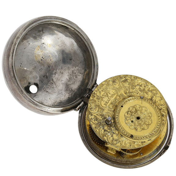 English pocket watch with date and mock pendulum Circa 1690 English pocket watch with date and mock pendulum Circa 1690
