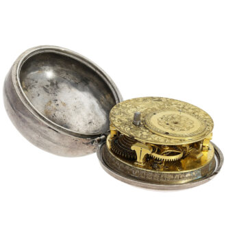 English pocket watch with date and mock pendulum Circa 1690