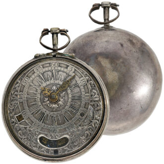 English pocket watch with date and mock pendulum Circa 1690