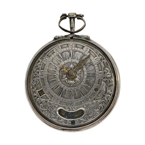 English pocket watch with date and mock pendulum Circa 1690 English pocket watch with date and mock pendulum Circa 1690
