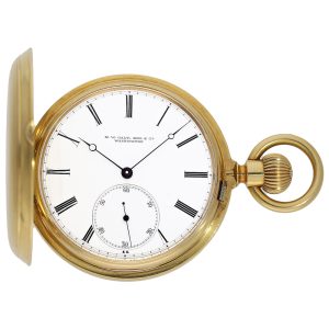 Swiss 18K gold full hunter lever pocket watch Circa 1875