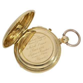 Swiss gold lever watch with special winding system Circa 1867 Swiss gold lever watch with special winding system Circa 1867