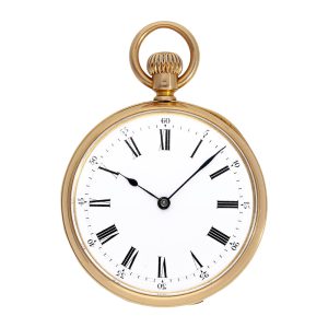 Swiss 18K red gold open faced cylinder pocket watch Circa 1880