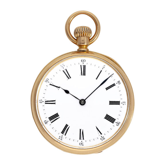 Swiss 18K red gold open faced cylinder pocket watch Circa 1880
