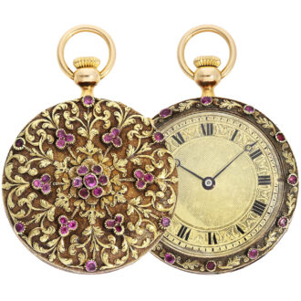 Swiss 18K rose gold ladies pocket watch with rubies Circa 1929