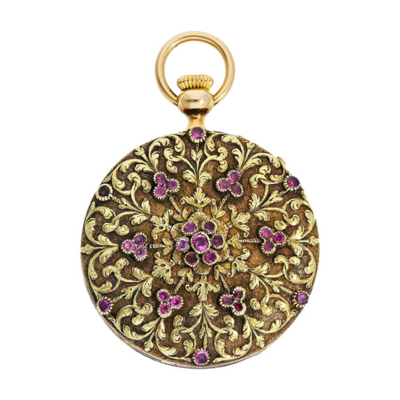Swiss 18K rose gold ladies pocket watch with rubies Circa 1929 Swiss 18K rose gold ladies pocket watch with rubies Circa 1929