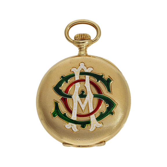 Small Swiss gold Gondolo watch with enamelled monogram Circa 1912 Small Swiss gold Gondolo watch with enamelled monogram Circa 1912