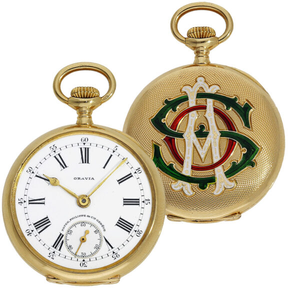 Small Swiss gold Gondolo watch with enamelled monogram Circa 1912 Small Swiss gold Gondolo watch with enamelled monogram Circa 1912