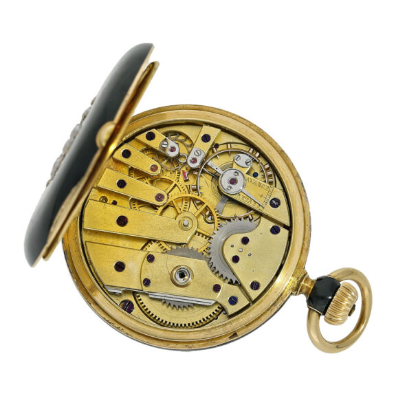Swiss miniature pocket watch in black enamel case Circa 1860 Swiss miniature pocket watch in black enamel case Circa 1860