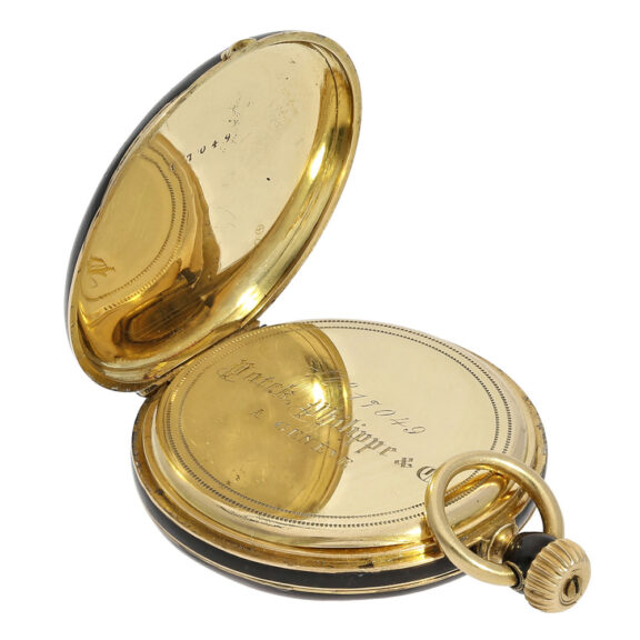 Swiss miniature pocket watch in black enamel case Circa 1860 Swiss miniature pocket watch in black enamel case Circa 1860