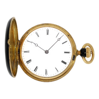 Swiss miniature pocket watch in black enamel case Circa 1860