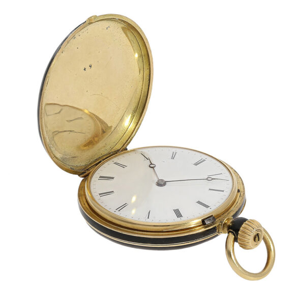 Swiss miniature pocket watch in black enamel case Circa 1860 Swiss miniature pocket watch in black enamel case Circa 1860