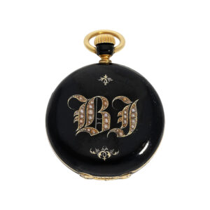 Swiss miniature pocket watch in black enamel case Circa 1860
