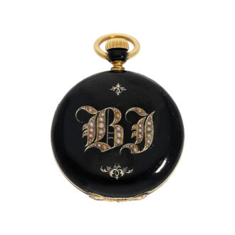 Swiss miniature pocket watch in black enamel case Circa 1860
