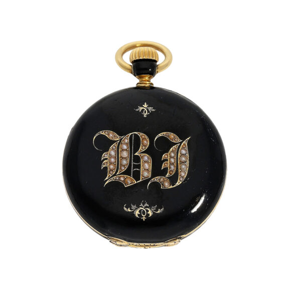Swiss miniature pocket watch in black enamel case Circa 1860