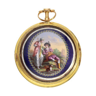 Pair-cased verge pocket watch with glass painting Circa 1800