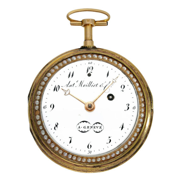 Swiss half pearl-set gold enamel repeating watch Circa 1790 Swiss half pearl-set gold enamel repeating watch Circa 1790