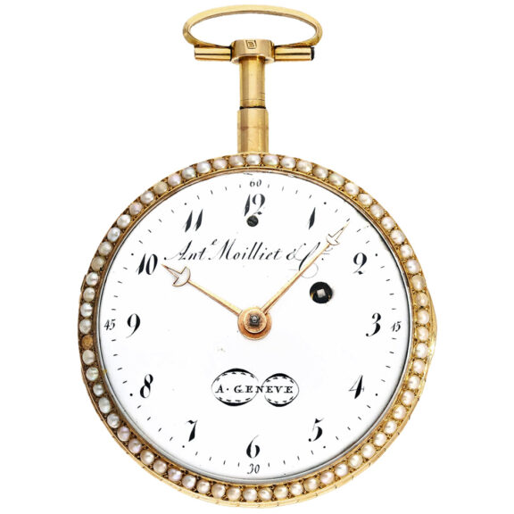 Swiss half pearl-set gold enamel repeating watch Circa 1790 Swiss half pearl-set gold enamel repeating watch Circa 1790