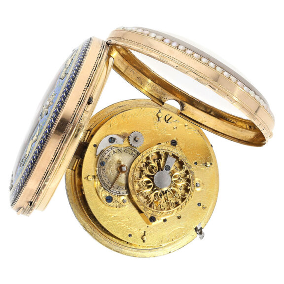 Swiss half pearl-set gold enamel repeating watch Circa 1790 Swiss half pearl-set gold enamel repeating watch Circa 1790