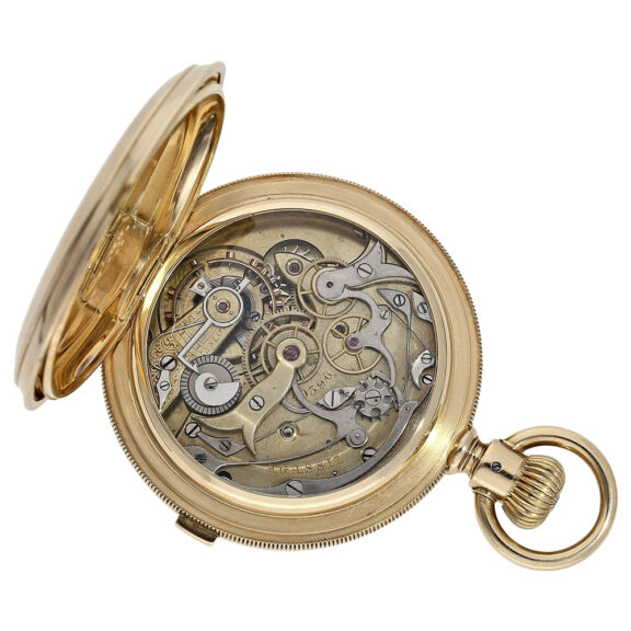 Swiss 14K gold hunting cased chronograph watch Circa 1910 Swiss 14K gold hunting cased chronograph watch Circa 1910