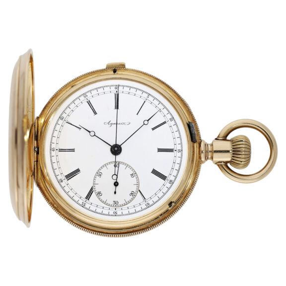 Swiss 14K gold hunting cased chronograph watch Circa 1910