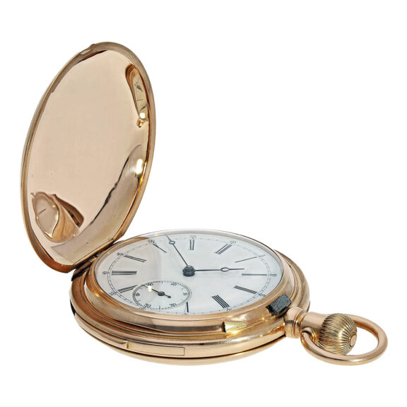 Swiss gold hunting cased five-minute repeating lever Circa 1900 Swiss gold hunting cased five-minute repeating lever Circa 1900