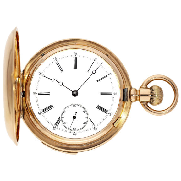 Swiss gold hunting cased five-minute repeating lever Circa 1900