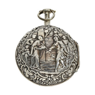 German silver repoussé pair-cased repeating watch Circa 1725