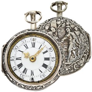 German silver repoussé pair-cased repeating watch Circa 1725