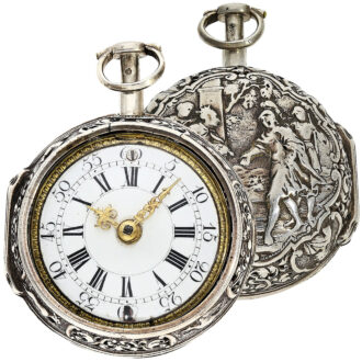 German silver repoussé pair-cased repeating watch Circa 1725