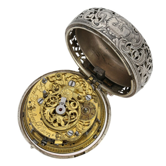 German silver repoussé pair-cased repeating watch Circa 1720 German silver repoussé pair-cased repeating watch Circa 1720
