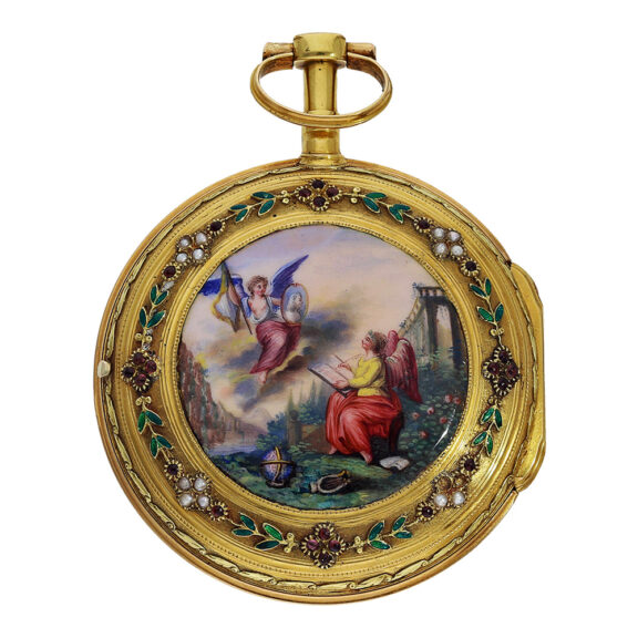 French gold/enamel verge pocket watch with pearls Circa 1780 French gold/enamel verge pocket watch with pearls Circa 1780