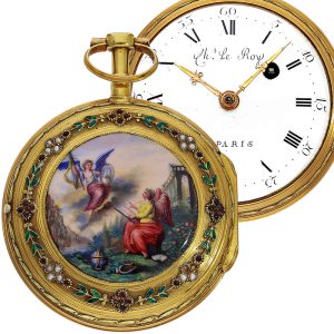 French gold/enamel verge pocket watch with pearls Circa 1780