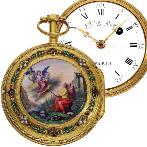 French gold/enamel verge pocket watch with pearls Circa 1780