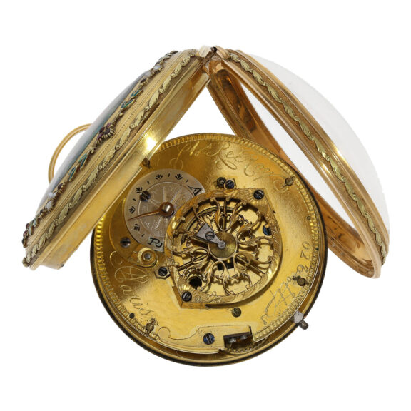 French gold/enamel verge pocket watch with pearls Circa 1780 French gold/enamel verge pocket watch with pearls Circa 1780