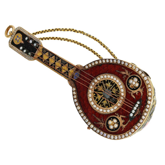 Swiss gold and enamel mandolin form pocket watch Circa 1810