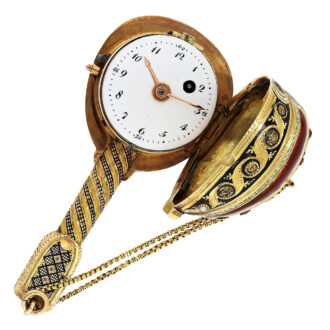 Swiss gold and enamel mandolin form pocket watch Circa 1810