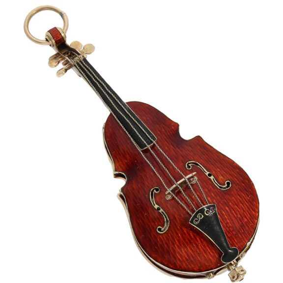 Austrian gold and enamel cello shape form fob watch Circa 1880 Austrian gold and enamel cello shape form fob watch Circa 1880