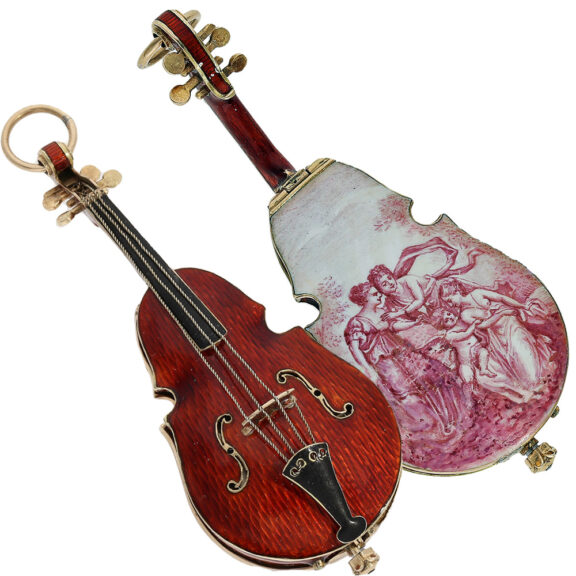 Austrian gold and enamel cello shape form fob watch Circa 1880