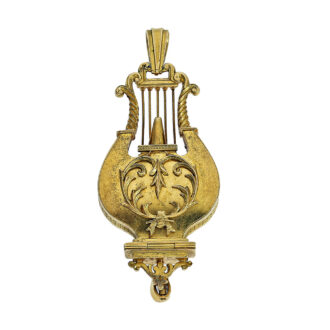 Swiss rare gold and enamel lyre-shaped fob watch Circa 1800