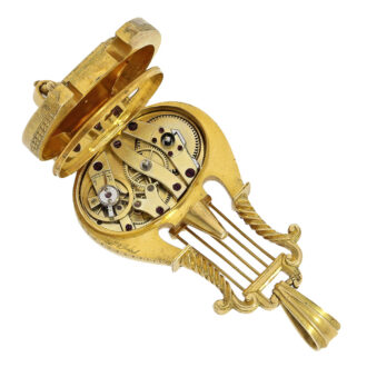 Swiss rare gold and enamel lyre-shaped fob watch Circa 1800
