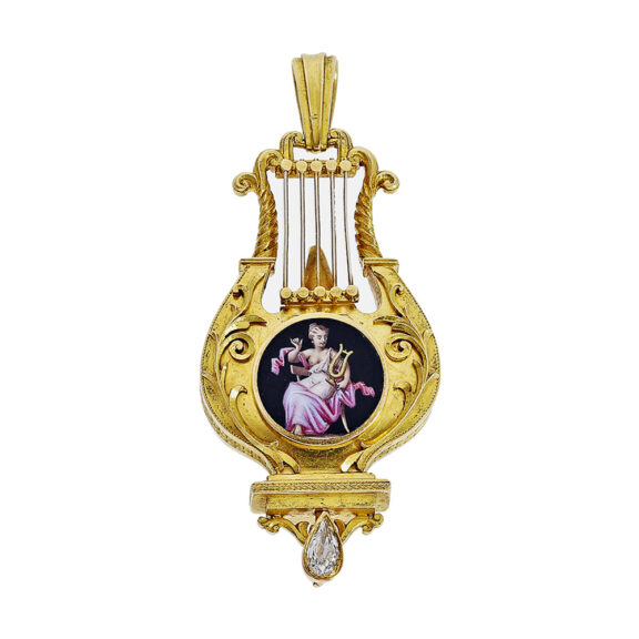 Swiss rare gold and enamel lyre-shaped fob watch Circa 1800 Swiss rare gold and enamel lyre-shaped fob watch Circa 1800