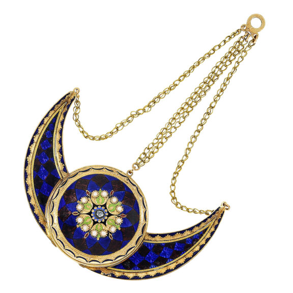 Rare gold enamel form watch with diamonds and pearls Circa 1810