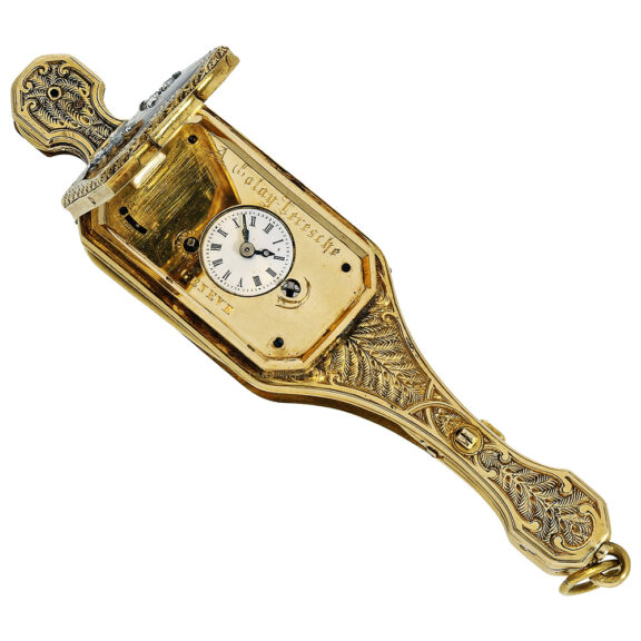 Swiss gold, enamel and diamonds set lorgnon Circa 1850 Swiss gold, enamel and diamonds set lorgnon Circa 1850