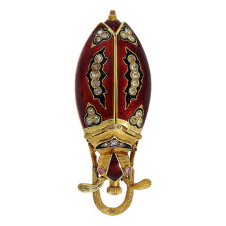 Swiss gold, enamel and diamond set scarab form watch Circa 1880 Swiss gold, enamel and diamond set scarab form watch Circa 1880