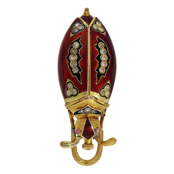 Swiss gold, enamel and diamond set scarab form watch Circa 1880 Swiss gold, enamel and diamond set scarab form watch Circa 1880
