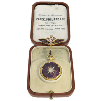 Swiss ladies gold enamel diamond trim pendant watch Circa 1905